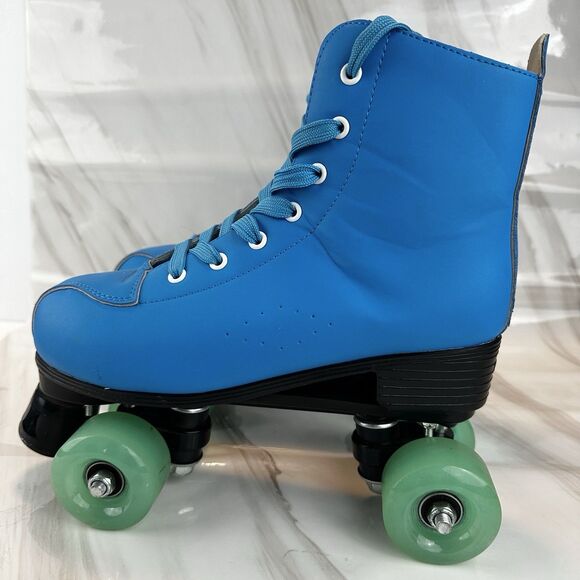 XUDREZ Dual Roller Skates Unisex Size 39 W 8.5 M 7 Blue with Green Wheels Tie Up - Picture 2 of 15